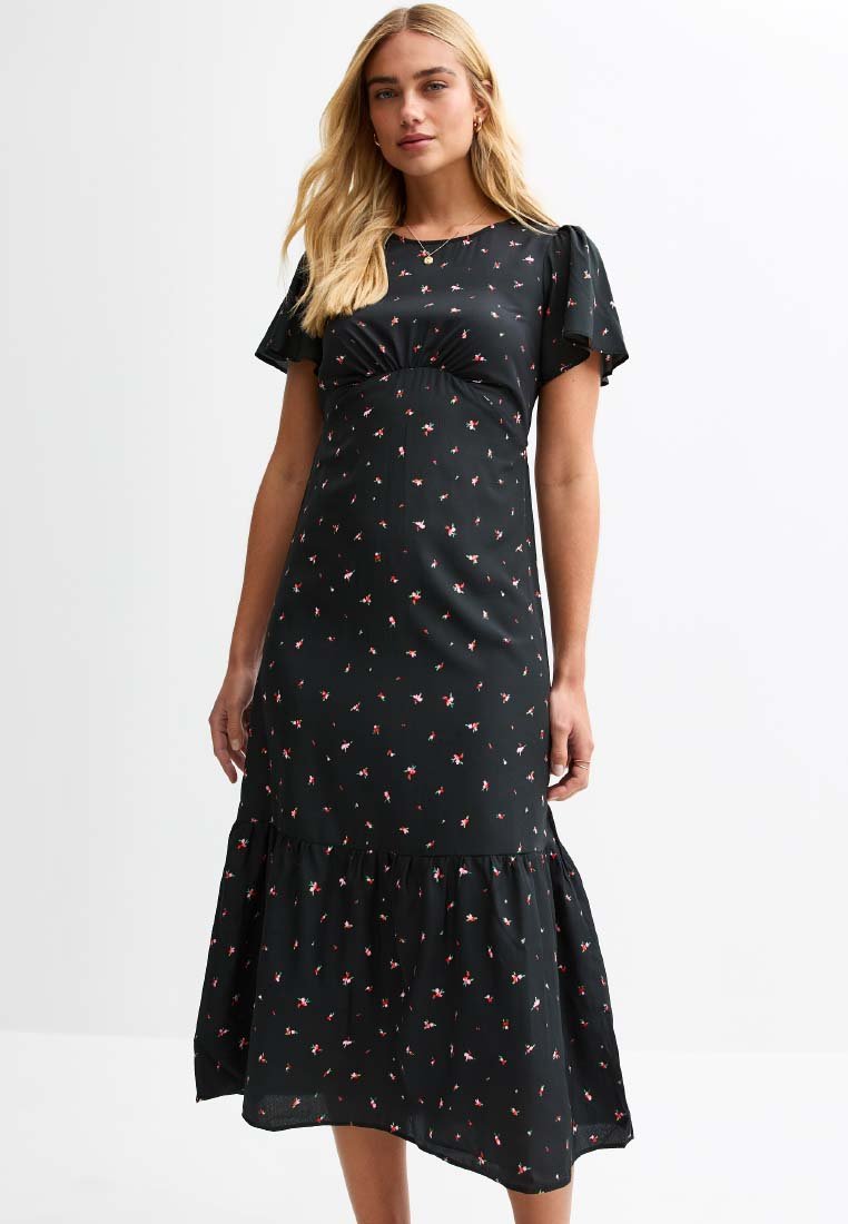 New Look - FLORAL PRINT GATHERED MIDI - Day dress - black pattern, Enlarge