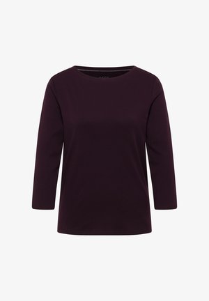 Lila Langarm-T-Shirt mit Rundhalsausschnitt und glatter Textur, mit einem lässigen Schnitt und ohne sichtbare Muster oder Akzente.