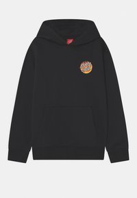 Sudadera negra con capucha que presenta un bolsillo frontal y un logo circular y multicolor de "Santa Cruz" con diseño de llamas en la zona del lado izquierdo del pecho. Tejido de mezcla de algodón.