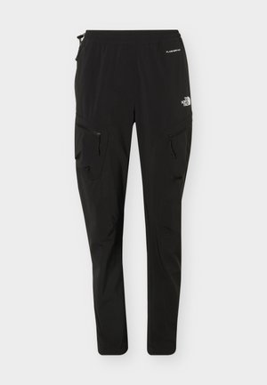 Μαύρο στενό παντελόνι εξωτερικού χώρου με ελαστική μέση, τσέπες στο πλάι με φερμουάρ και λευκά λογότυπα "The North Face" και "FlashDry" μπροστά.