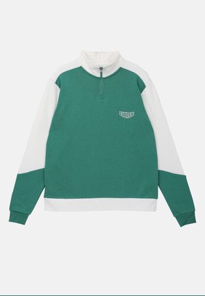 Groene en witte kwart-rits sweatshirt met textuurstof, ribgebreide manchetten en het "ENDURANCE" logo op de borst. Boxy ontwerp en een relaxte pasvorm.