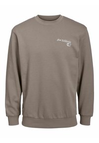 Felpa a girocollo marrone realizzata in tessuto morbido, con il logo bianco "Club Athletic" sul petto e polsini e fondo a costine.