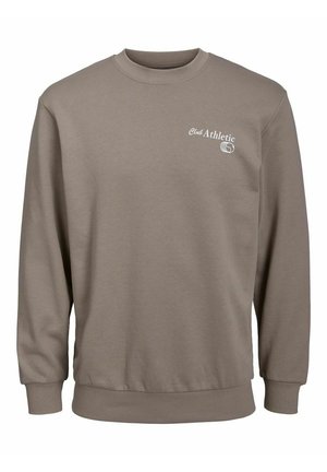 Felpa a girocollo marrone realizzata in tessuto morbido, con il logo bianco "Club Athletic" sul petto e polsini e fondo a costine.