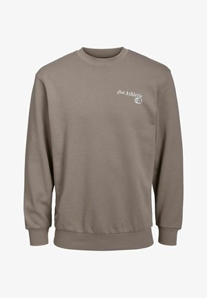 Felpa a girocollo marrone realizzata in tessuto morbido, con il logo bianco "Club Athletic" sul petto e polsini e fondo a costine.