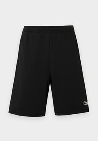 Μαύρο αθλητικό σορτς από ελαφρύ ύφασμα, με ελαστική ζώνη μέσης και μικρή λογότυπο στη χαμηλή αριστερή πλευρά του ποδιού.