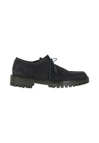 Scarpe in suede nere con lacci, punta arrotondata, superficie testurizzata e suola in gomma con battistrada a motivo per una migliore aderenza.