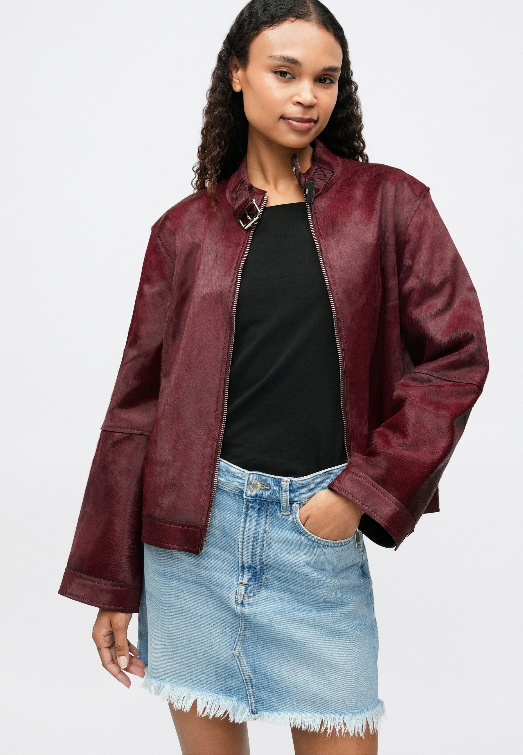 Samsøe Samsøe LITA JACKET - Leather jacket - fudge/dark purple