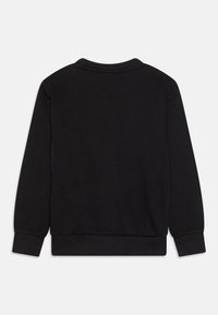 Felpa nera a maniche lunghe con scollo rotondo, polsini e orlo a costine. Texture liscia senza loghi o motivi visibili sul retro.