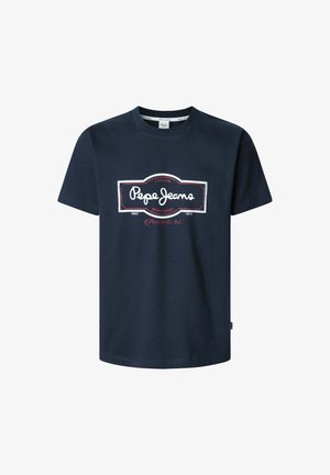 Tamsiai mėlynas medvilninis marškinėliai su priekinėmis grafika, kurioje yra tekstas "Pepe Jeans" ir dekoratyviniai akcentai balta ir raudona spalvomis. Trumpomis rankovėmis, apvalia iškirpte.
