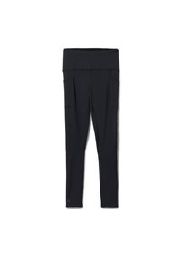 Svarta leggings i elastisk tyg, med hög midja, två sidofickor och en smal, åtsittande design.