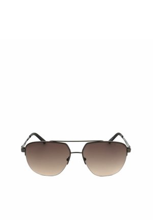 Occhiali da sole aviator con montatura in metallo, lenti marroni sfumate e design a doppio ponte.