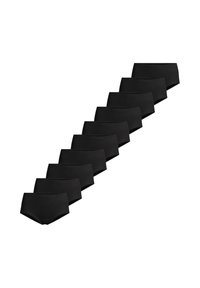 Slip hipster in cotone nero, realizzati in un tessuto morbido ed elastico, con un design semplice e senza motivi visibili. Set di dieci pezzi.