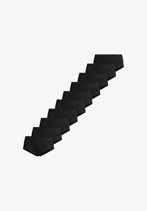 Slip hipster in cotone nero, realizzati in un tessuto morbido ed elastico, con un design semplice e senza motivi visibili. Set di dieci pezzi.