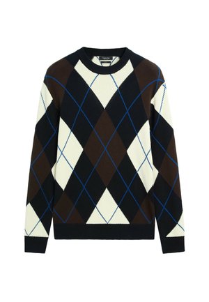 Massimo Dutti, 100% COTTON ARGYLE KNIT SWEATER - Trui - mottled dark blue
