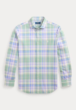 Πουκάμισο με μακριά μανίκια και κουμπιά, με πράσινο, μπλε και λευκό καρό μοτίβο και μικρό λευκό λογότυπο Polo Ralph Lauren στο στήθος.