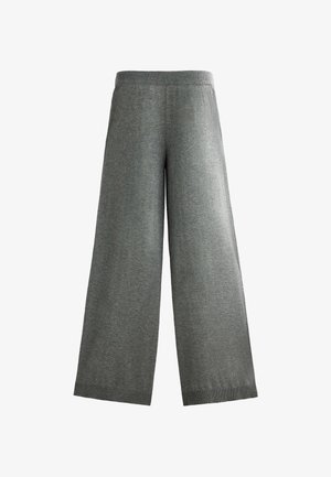 Pantaloni larghi grigi realizzati in un tessuto morbido, con una vita elasticizzata e una superficie texturizzata con un sottile motivo mélange.