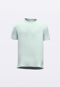 Světlá mátově zelená tričko s krátkým rukávem z měkké látky, s kulatým výstřihem a malým vyšitým logem na hrudi.