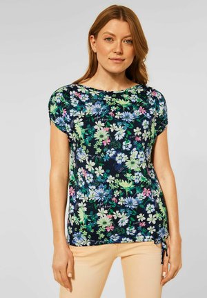 MIT BLUMENMUSTER - T-shirt med print - blau