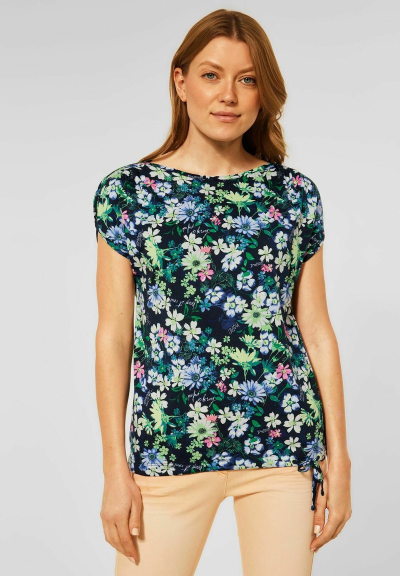 Cecil MIT BLUMENMUSTER - Print T-shirt - blau