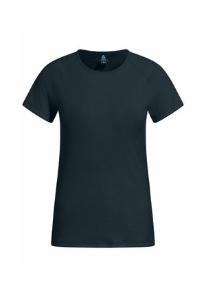 Short-sleeve black athletic T-shirt with crew neck and subtle textured fabric, displayed flat on white background.