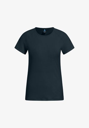 Short-sleeve black athletic T-shirt with crew neck and subtle textured fabric, displayed flat on white background.
