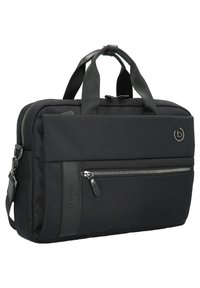 Sac à dos noir pour ordinateur portable, fabriqué en tissu durable, avec une poche avant zippée, des poignées doubles et une sangle d'épaule réglable.
