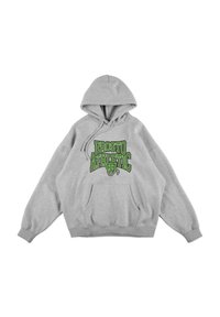 Szara bluza z kapturem wykonana z materiału bawełnianego. Posiada dużą zieloną nadruk "PROSTO ATHLETIC" z przodu oraz pojemną kieszeń kangurkę.