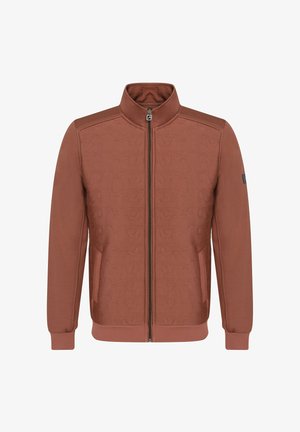 Meeste tõmblukkudega jakk punakaspruuni kangaga. Omab kõrget kaelust, tooni-toonis tekstuuritud mustrit, küljetaskuid ja ribakootud mansette.