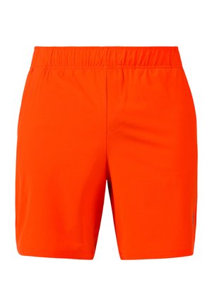 Felgekleurde oranje sportshorts met een elastische tailleband en een gladde, lichte stof. Heeft een eenvoudig ontwerp zonder zichtbare zakken.