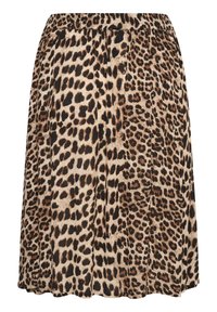 Spódnica plisowana w wzór panterki z elastycznym pasem w odcieniach brązu, czerni i beżu.