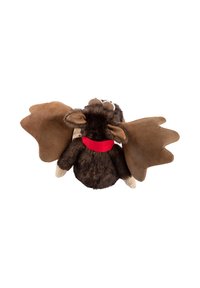 Plush moose toy with brown fur, beige accents, and large fabric wings. Features a red collar and round eyes, designed for tactile interaction.
