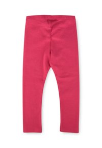 Leggings fucsia realizzati in morbido cotone, con una vestibilità aderente e una fascia elastica in vita, senza fantasie, texture liscia e cuciture rifinite.