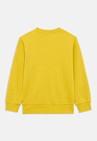 Κίτρινο φούτερ με μακριά μανίκια, στρογγυλή λαιμόκοψη και ριμπ μανσέτες και τελείωμα; κατασκευασμένο από απαλό ύφασμα με λεία υφή.