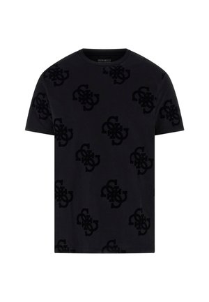 T-shirt in cotone nero con maniche corte, caratterizzato da un motivo a logo in rilievo tono su tono e colletto girocollo. Dettagli con cuciture piatte.
