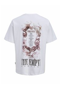 Fehér póló koponya és kígyó koszorú mintával, világkörüli turné helyszíneinek felsorolásával, hátul pedig nagy betűkkel az "The Empty Horizon" felirattal.