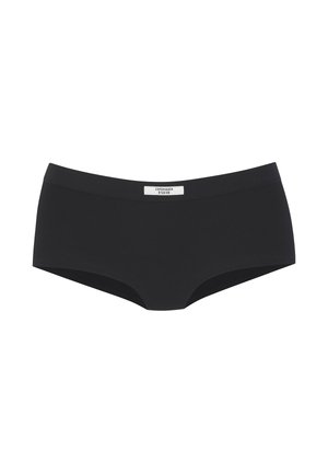 Schwarze nahtlose Hipster-Unterwäsche mit einem kleinen weißen Copenhagen Studios Etikett in der Mitte des Bunds.