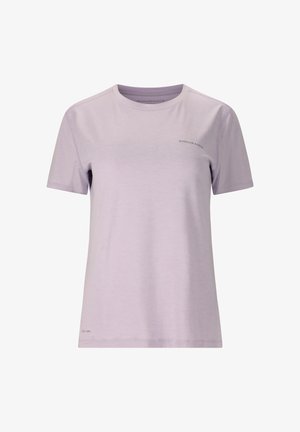 Vaaleanvioletti lyhythihainen pyöreäkauluksinen urheilupaita, jossa pieni "ENDURANCE"-logo rinnassa ja "QUICK DRY"-teksti helman lähellä.