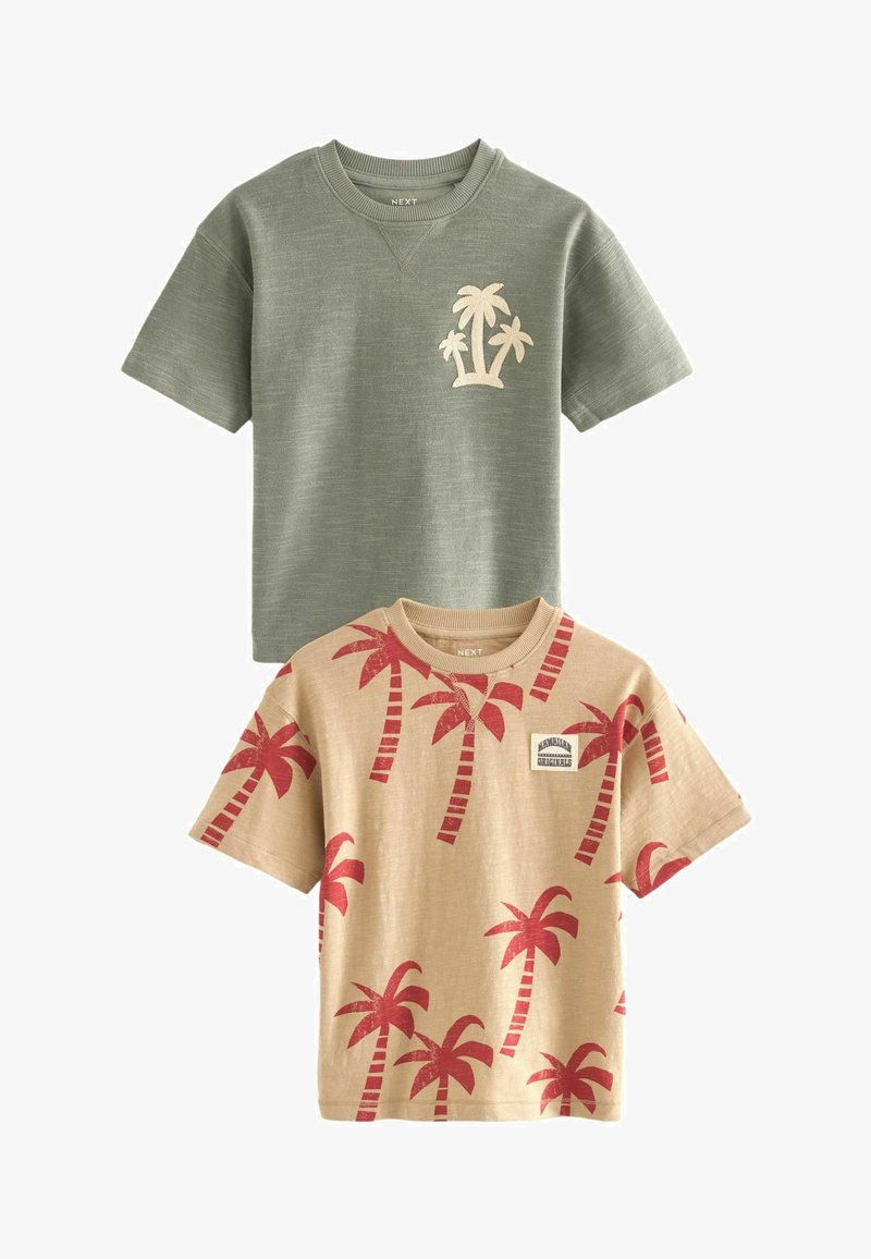 Next GRAPHIC SHORT SLEEVE 2 PACK STANDARD - Apdrukāts T-krekls - khaki stone palm