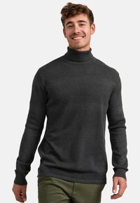 Maglione grigio scuro a collo alto con motivo a maglia testurizzato e polsini a costine. Vestibilità slim con un sottile design a righe sul tessuto.