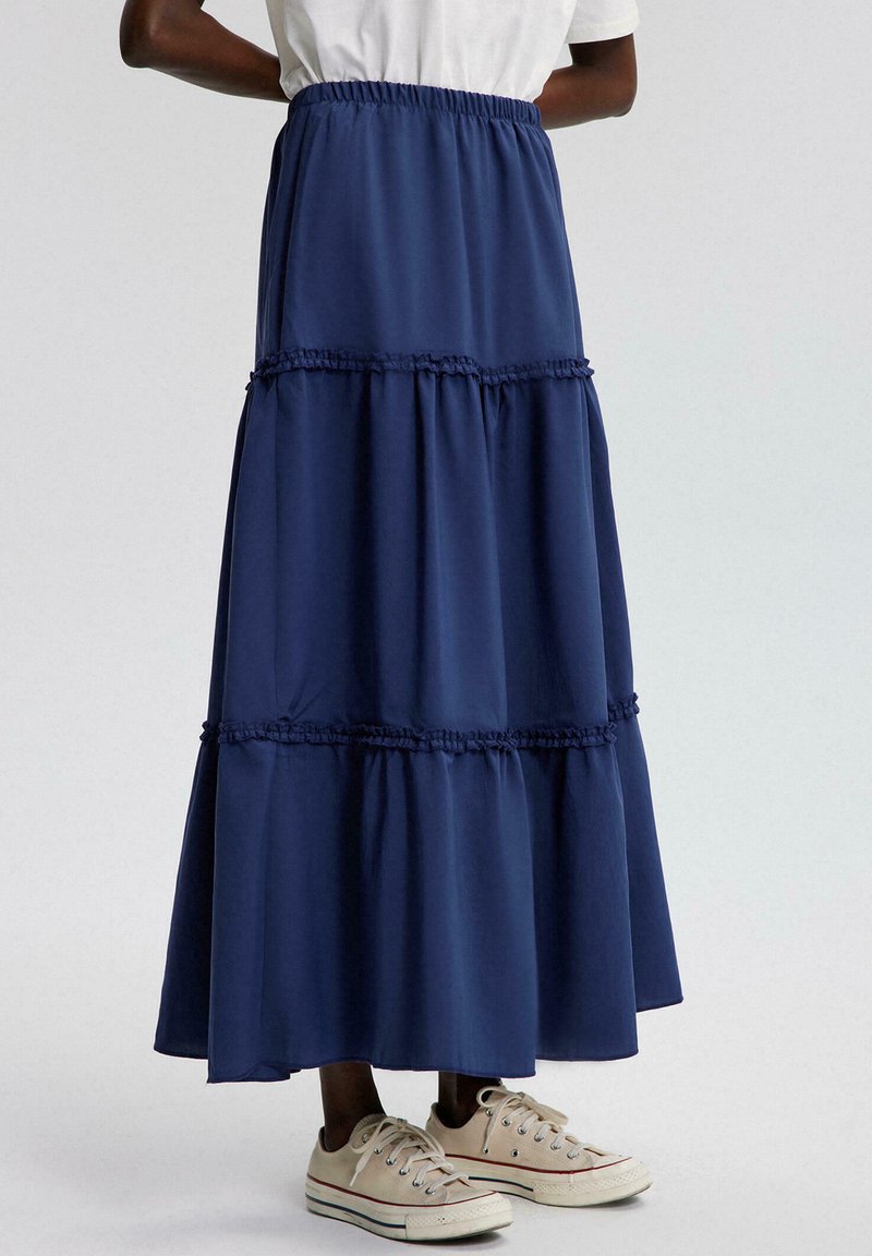 ELASTIC WAIST FRENCH MAXI SKIRT NAVY BLUE