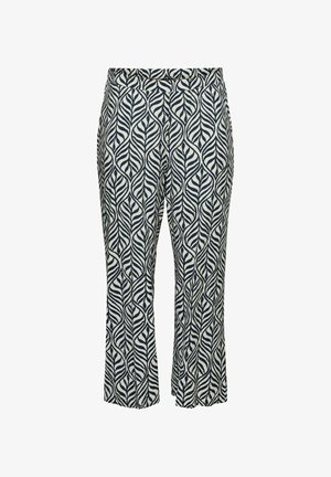 Mønstrede bukser med et navyblåt bladmotiv på en cremefarvet baggrund. Fremstillet af let vævet stof med lige ben og elastik i taljen.