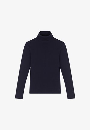 Navy coltrui gemaakt van zachte stof met lange mouwen, voorzien van een slim fit ontwerp en een subtiele logo-detail aan de onderrand.