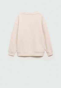 Svetlo bež pulover z udobnim krojem, okroglim izrezom in dolgimi rokavi. Narejen iz mehkega, teksturiranega materiala z rebrastimi manšetami in robom.