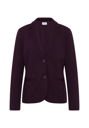Dieppaars colbert gemaakt van zachte stof, met een notch-lapel, twee knopen en zijzakken. Eenvoudig ontwerp met een getailleerde pasvorm.