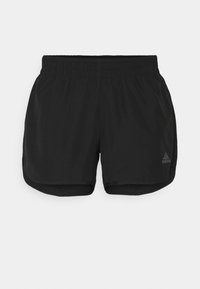 Černé sportovní šortky s elastickým pasem, vyrobené z lehkého materiálu, s malým vyraženým logem na spodní levé straně.