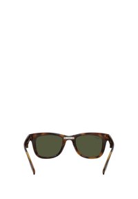 Occhiali da sole in acetato con motivo tartaruga, lenti verde scuro, forma rettangolare e inserti in metallo sulle tempie.