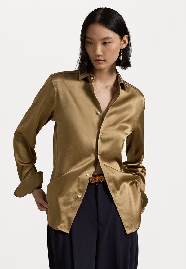 SLIM FIT SILK SHIRT - Button-down blouse - tan