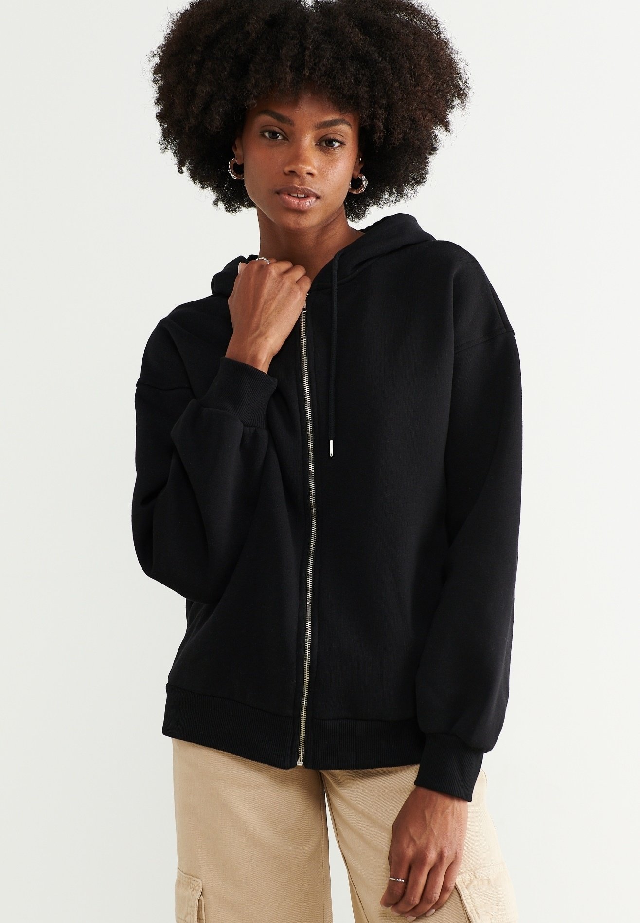 Gina Tricot OVERSIZED ZIP HOODIE - Sweatjacke - black/schwarz - Zalando.de
