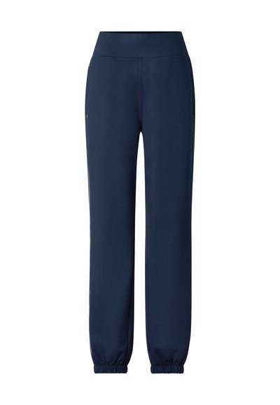 Marineblaue Jogginghosen mit elastischen Bündchen und breitem Bund, entworfen für Freizeit- oder Sportkleidung.