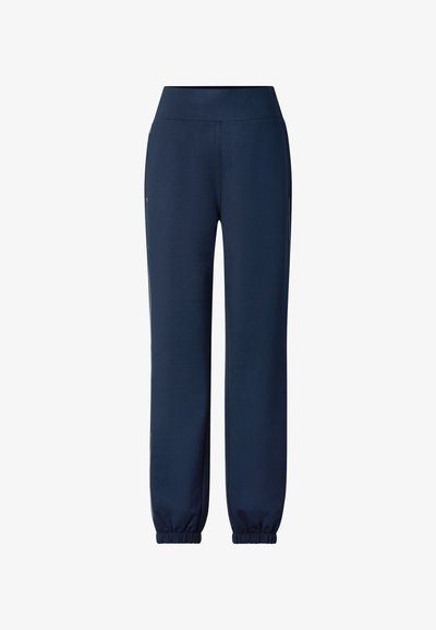 Marineblaue Jogginghosen mit elastischen Bündchen und breitem Bund, entworfen für Freizeit- oder Sportkleidung.